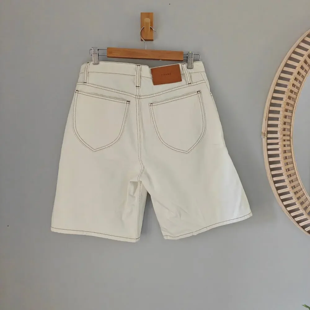 NWT FRAME Le Italien Bermuda Denim Shorts Blanc Cream Size 28 $288